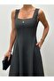 Women's Thick Strap Square Neck Anthracite Flared Dress - 2