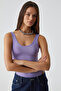 Chiles Women's Slim Round Neck Sleeveless Snap Fastener Purple Blouse - 4