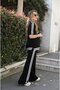 Women's Short Sleeve Crew Neck Double Color Stripe Detailed Viscose Two Thread Blouse and Pants Double Set - 5