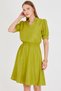 Women's Pistachio Green V-Neck Elastic Waist Short Sleeve Flared Dress Arm-25Y001001 - 6