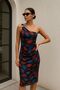 Women's One Shoulder Buckle Detailed Patterned Midi Dress