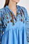 Women's Blue Judge Collar Balloon Sleeve Blouse Arm-25Y001052 - 4
