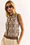 Women's Mink Button Detailed Geometric Patterned Knitwear Blouse Blz-19002984 - 2