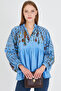 Women's Blue Judge Collar Balloon Sleeve Blouse Arm-25Y001052 - 5