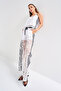 Women's Ecru Color Stripe Detailed Lace Loose Cut Elastic Waist Design Trousers - 4