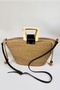 Woody Wooden Handle Leather Detailed Jute Straw Look Vip Bag with Inner Lining - 5