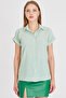 Women's Green Striped Short Sleeve Shirt Arm-25Y001059 - 2