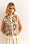 Women's Brown Button Detailed Geometric Patterned Knitwear Blouse Blz-19002984 - 3