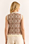 Women's Brown Button Detailed Geometric Patterned Knitwear Blouse Blz-19002984 - 2