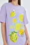 Women's Lemon Printed Lilac Oversize Summer T-Shirt Squeeze the Day - 3