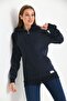 Navy Blue Hooded Sweatshirt with Kangaroo Pocket Detail - 6