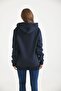 Navy Blue Hooded Sweatshirt with Kangaroo Pocket Detail - 3