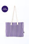 Purple Shk234 Canvas Fabric Single Compartment Line Patterned Travel, Picnic and Beach Bag - 3