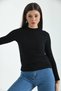 Black Stand Collar Long Sleeve Ribbed Knitted Blouse - 6