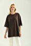 Brown Double Sleeve Wide Cut Asymmetric Slit Knitted T-Shirt - 5