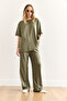 Women's Khaki Stone Detailed Bottom Top Set Tkm-19000391 - 3