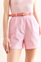 Women's Candy Pink Pocket Lined Washed Linen Shorts Şrt-19000056 - 6