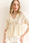 Women's Stone Guipure Detailed V-Neck Elastic Waist Blouse Blz-19003007