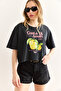Women's Black Amalfi Printed Washed Crop T-Shirt Tsh-19000914 - 3