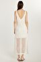 Women's Standard Fit Patterned U-Neck Ecru Dress - 5