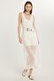 Women's Standard Fit Patterned U-Neck Ecru Dress - 4