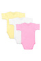 Short Sleeves Romper/Bodysuit. Set of 3 - Pink, Lemon, Cream, 0-3 Months - 6