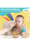 BabiesBasic Feeding Set, 6 Piece, Silicone Plate, Bowl, Bib, Spoon , Fork and 2 in 1 Cup - Beige - 4