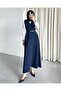 Women's Very Stylish Buttoned Long Navy Blue Gilet