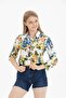 Women's Ecru Vibrant Color Floral Folded Viscose Shirt with Buttons - 8