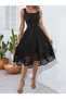 New Season Women's Strap Geometric Collar Flower Laser Cut Imported Crepe Dress - 3