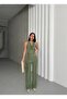 Flounce Collar Triangle Cut Back Open Lace up Top Elastic Waist Fitted Palazzo Pants Suit with Pockets