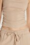 Women's Slim Fit Slim Fit Strap Collar Elastic Waist Beige Blouse Pants Suit - 3