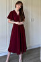 Double Breasted Collar Sleeves Flounced Midi Claret Red Dress - 8