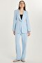 Women's Standard Fit Long Sleeve Double Breasted Lapel Button Blue Jacket Pants Suit - 4