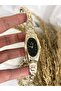 Vintage Tiny Stone Detailed Inside Black Gold Women's Wristwatch - 5