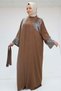 57207 Large Size Garni Detailed Etamin Dress Abaya - Brown