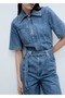 Kemerli denim tulum