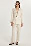 Women's Slim Fit Long Sleeve Mono Collar Buttoned Ecru Jacket Pants Suit - 4
