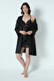 Women's Black Satin Dowry Set 6 Pieces Lacy Sab. Gec. Pjamas Dowry Kit with Shorts Tk.+Slippers - 2