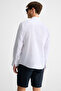 Lasse Men's Shirt Collar Cuffed Long Sleeve Regular Fit Linen Blended White Shirt - 6