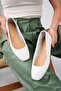 Genuine Leather White Women's Leather Ballerina Dp58-4096 - 4