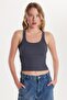 Women's Slim Fit Slim Fit Thin Strap U Neck Anthracite Body Undershirt