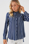 Women's Long Sleeve Striped Shirt 20283 - A.Navy Blue