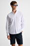 Lasse Men's Shirt Collar Cuffed Long Sleeve Regular Fit Linen Blended White Shirt