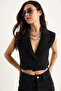 Women's Black Shawl Collar Lined Double Crop Vest 6002 60283383 - 2
