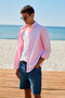 Perttu Men's 100% Cotton Slim Fit Slim Fit Buttoned Collar Linen Look Flared Pink Shirt - 3