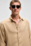 Raimo Men's 100% Cotton Muslin Fabric Cuffed Long Sleeve Comfort Fit Beige Shirt - 3