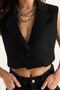 Women's Black Shawl Collar Lined Double Crop Vest 6002 60283383 - 7
