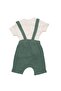 Baby Boy Green Waffle Fabric White T-Shirt Salopette Jumpsuit Set - 3