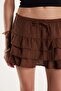 Women's Standard Fit Lace-Up Pleated Patterned Brown Mini Skirt - 3